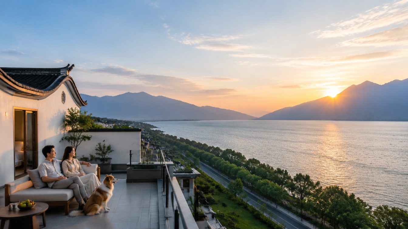 文山携宠住进洱海落日